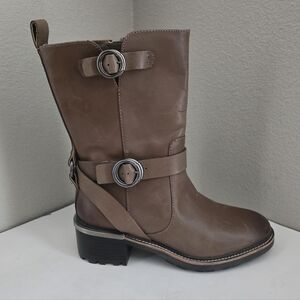 Vince Camuto Kerivini Tuscan Taupe Leather Boots Moto Size 8